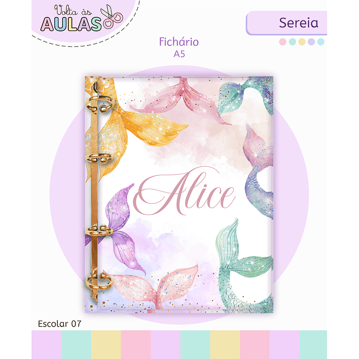 Kit Digital Encadernação e Etiquetas Sereia Aquarela - Volta às Aulas 11