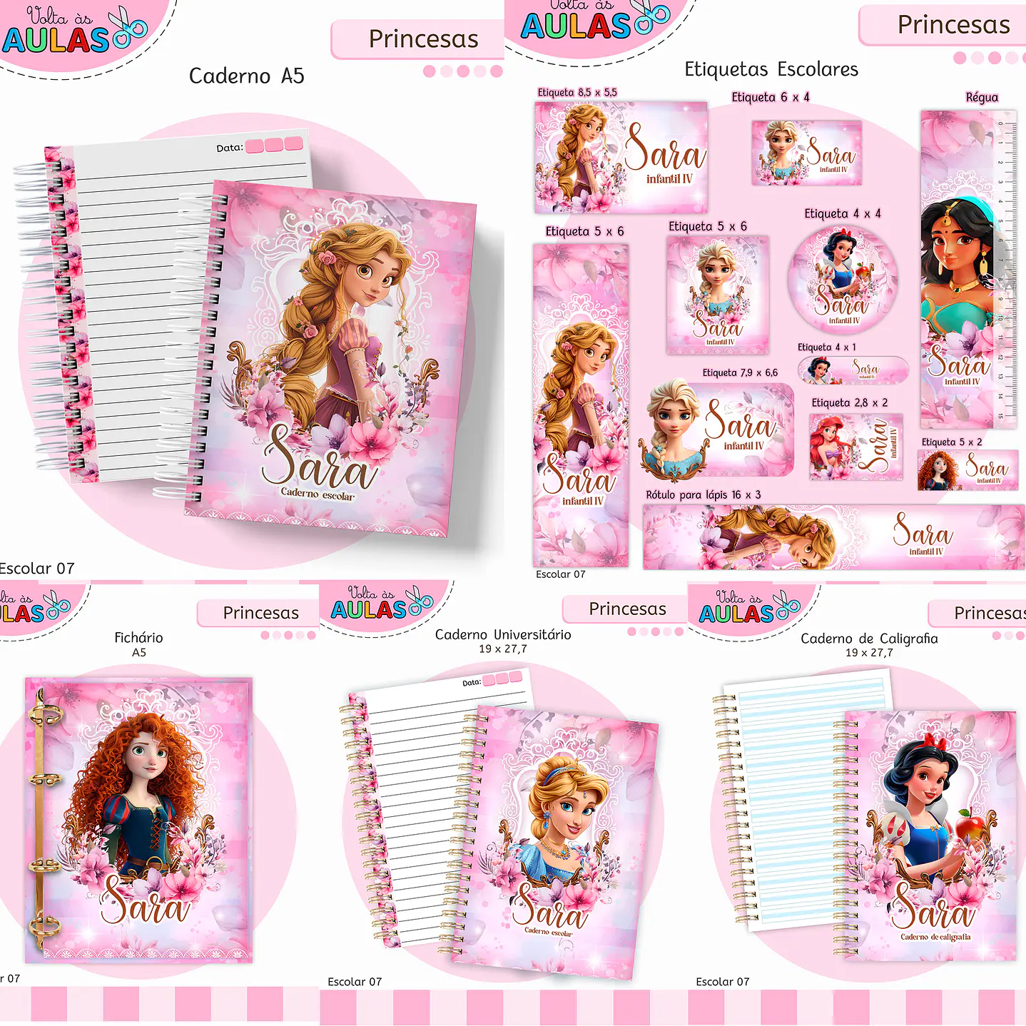Kit Digital Encadernação Princesas – Volta às Aulas 1