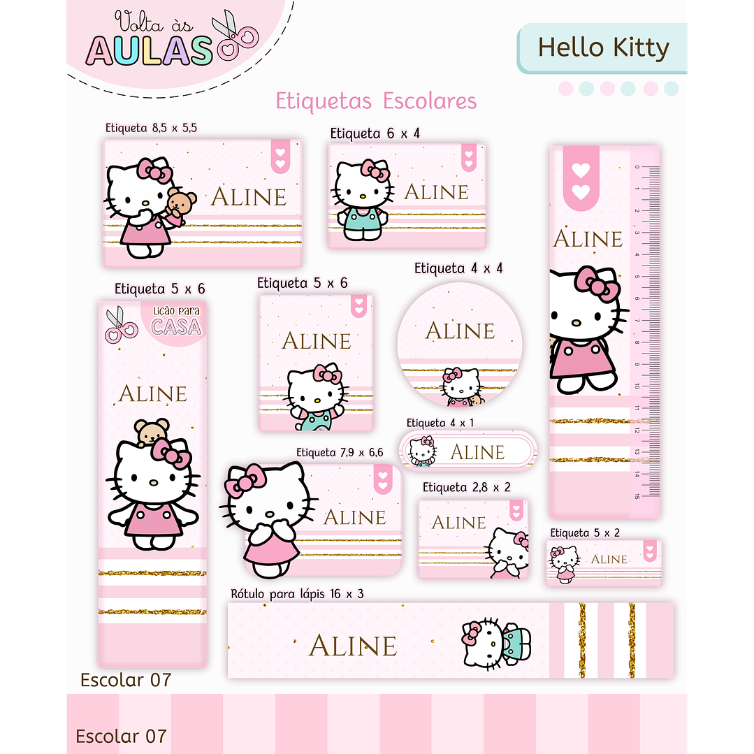 Kit Digital Encadernação Hello Kitty - Volta às Aulas 8