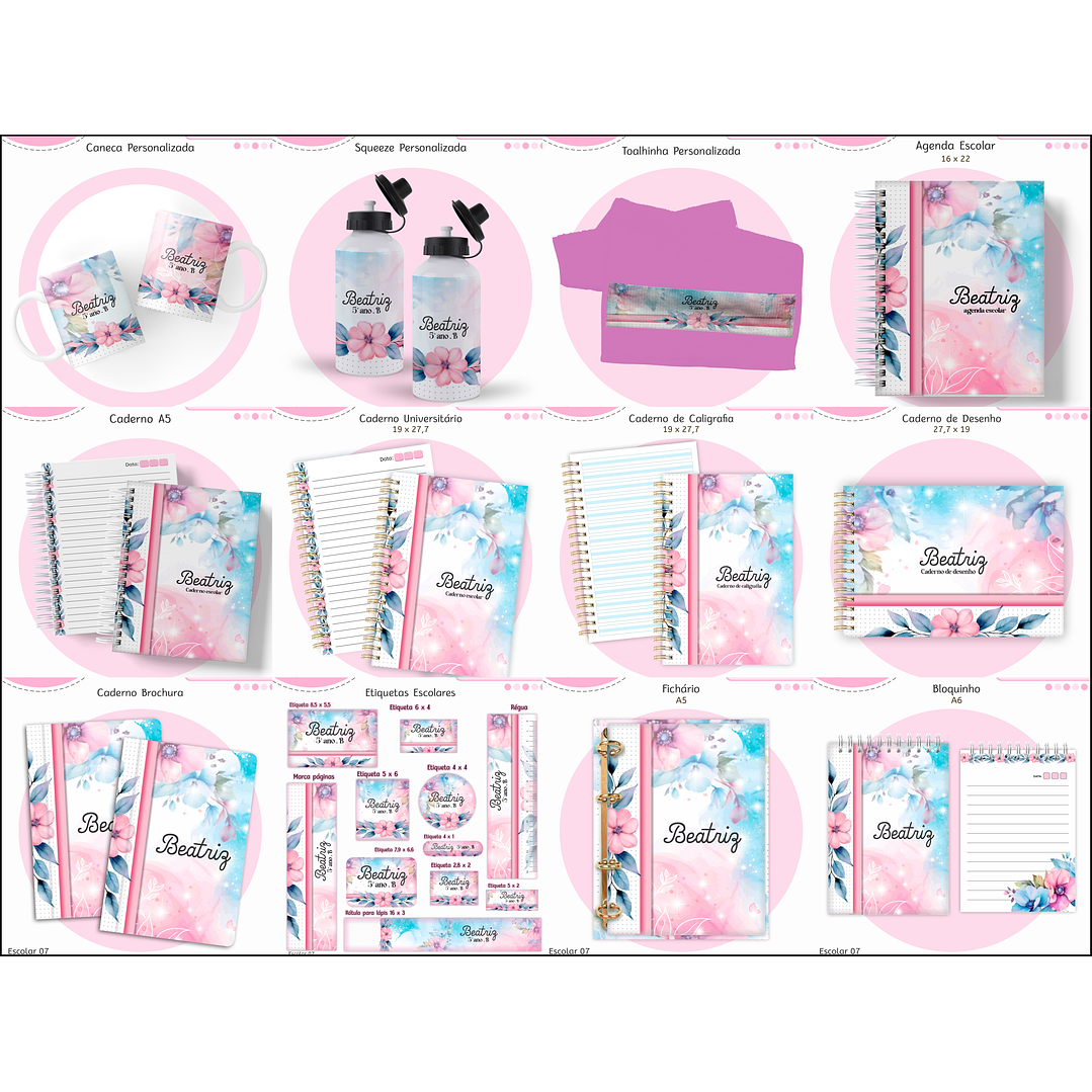 Kit Digital Encadernação Floral Menina - Volta às Aulas 1