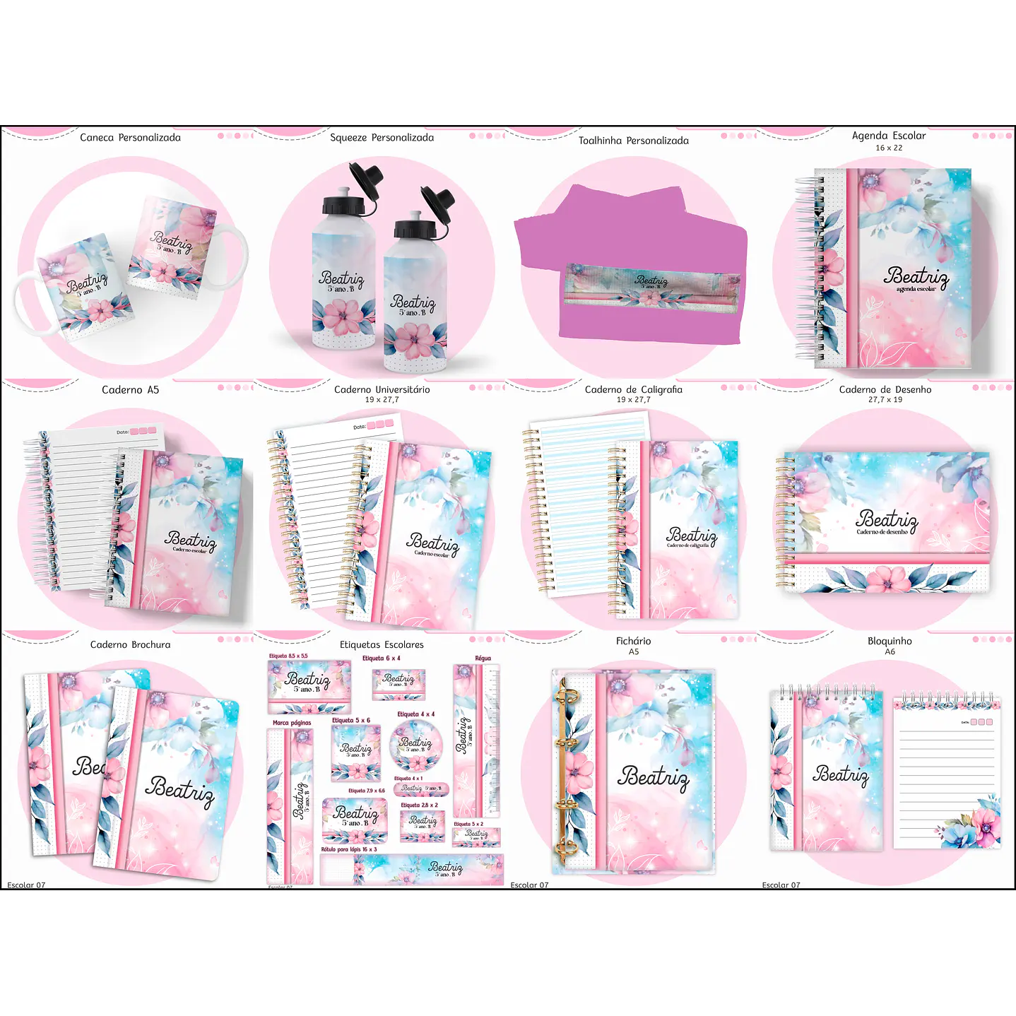 Kit Digital Encadernação Floral Menina - Volta às Aulas 1