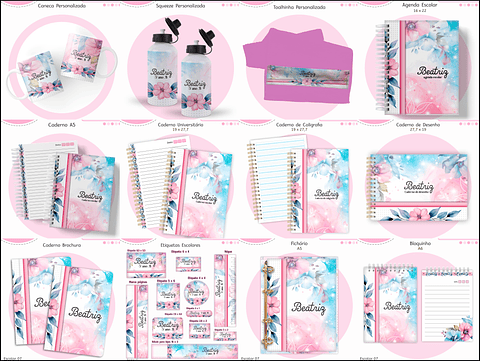 Kit Digital Encadernação Floral Menina - Volta às Aulas