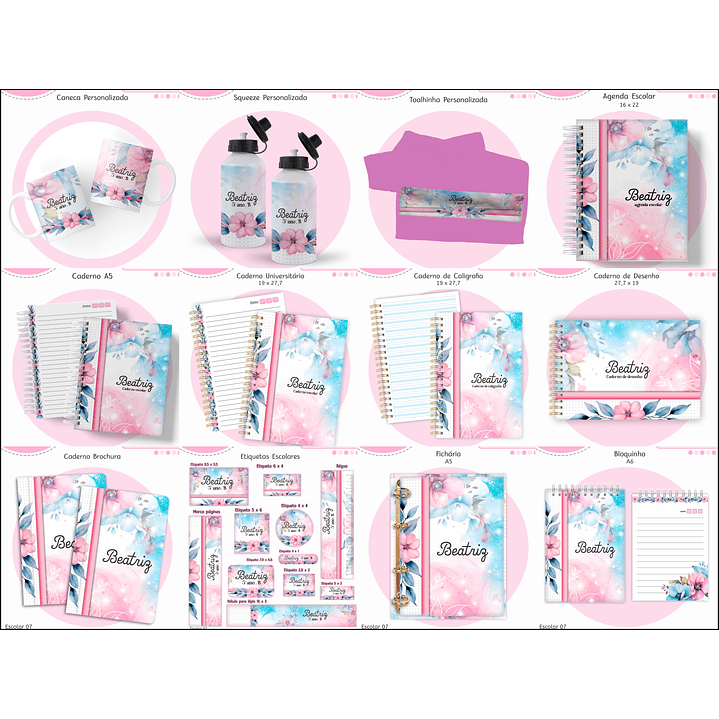 Kit Digital Encadernação Floral Menina - Volta às Aulas 1