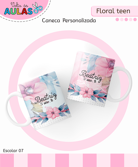 Kit Digital Encadernação Floral Menina - Volta às Aulas