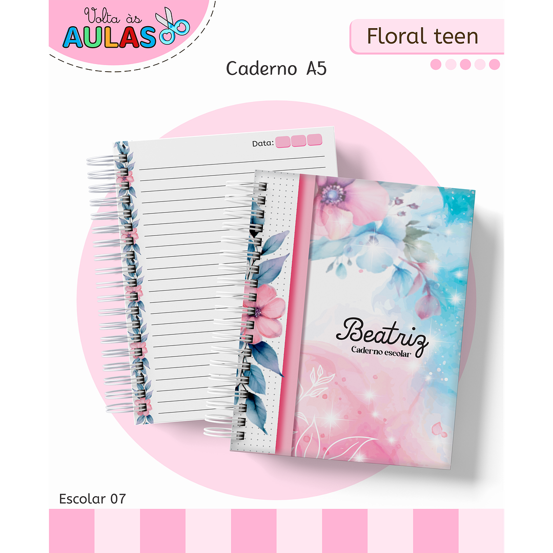 Kit Digital Encadernação Floral Menina - Volta às Aulas 3