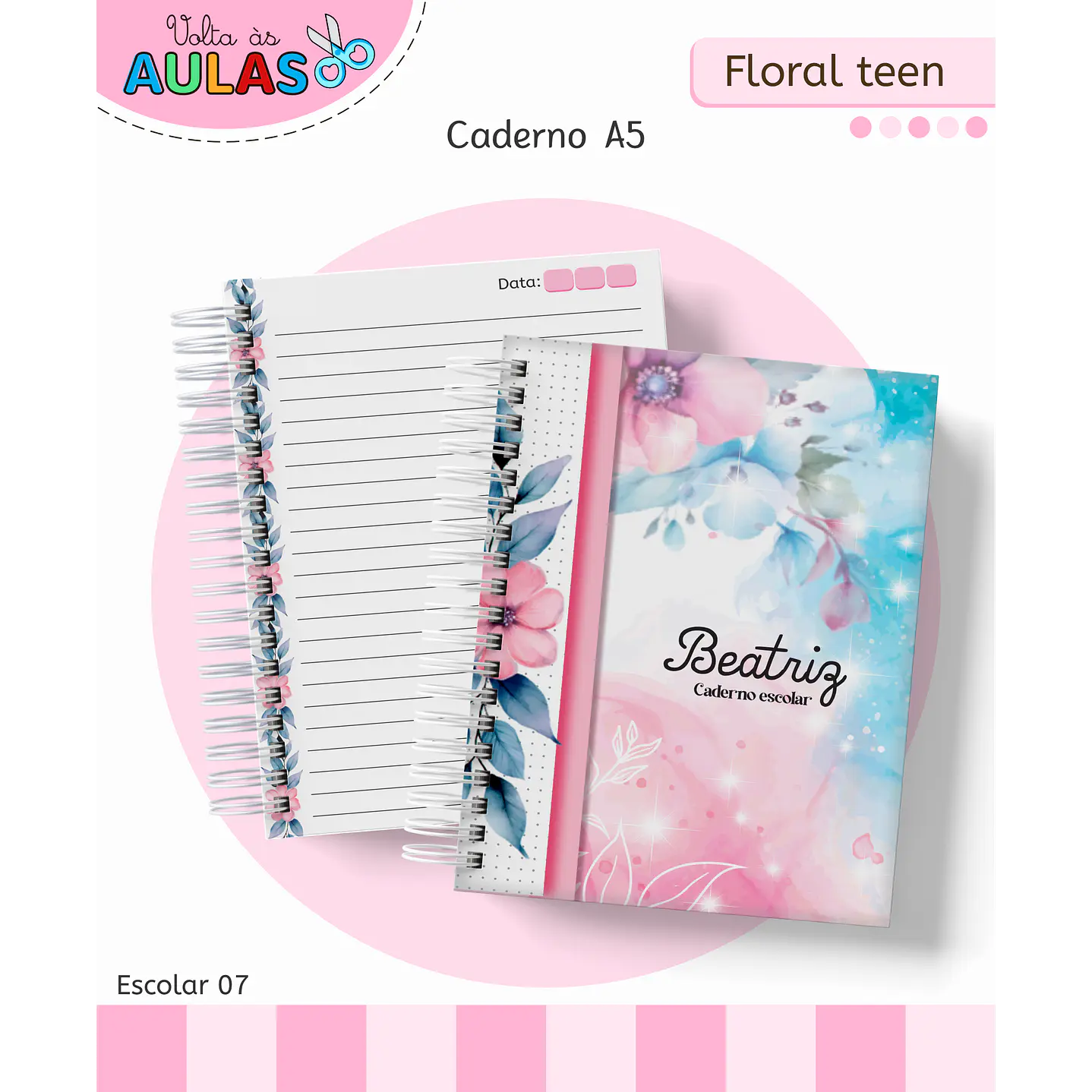 Kit Digital Encadernação Floral Menina - Volta às Aulas 3