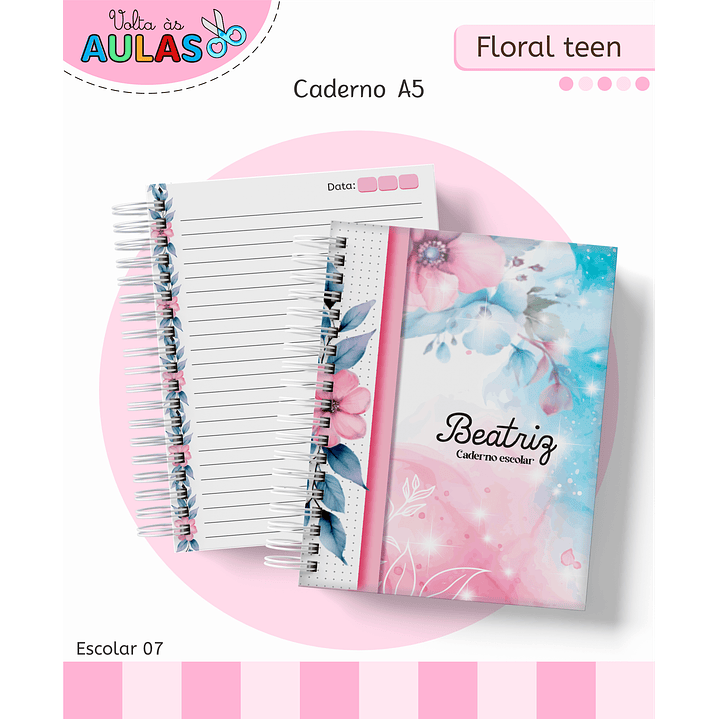 Kit Digital Encadernação Floral Menina - Volta às Aulas 3