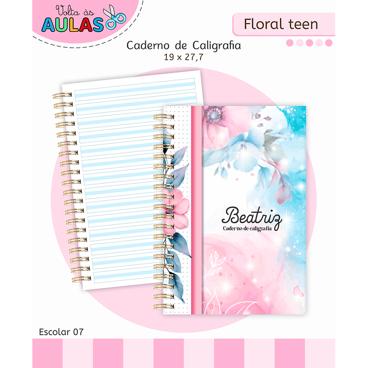Kit Digital Encadernação Floral Menina - Volta às Aulas 5