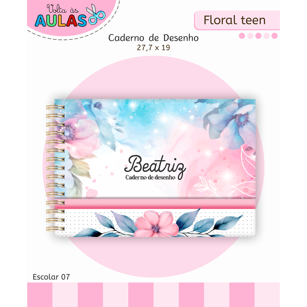 Kit Digital Encadernação Floral Menina - Volta às Aulas 6