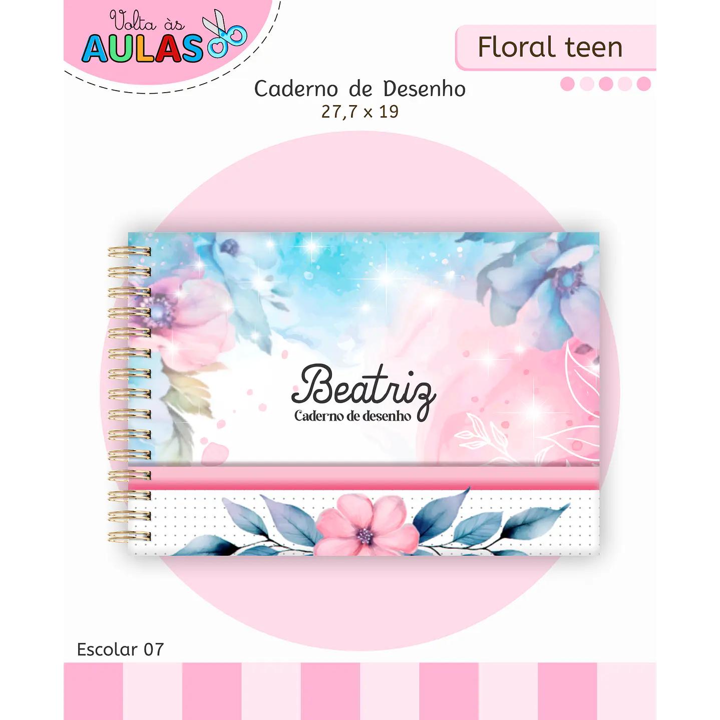 Kit Digital Encadernação Floral Menina - Volta às Aulas 6
