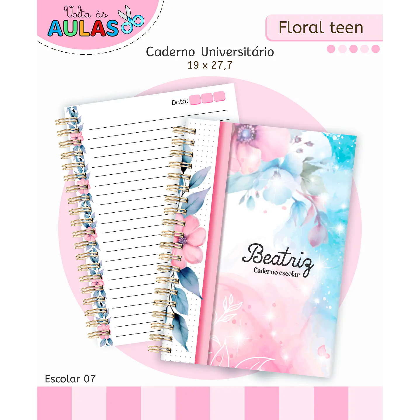 Kit Digital Encadernação Floral Menina - Volta às Aulas 7