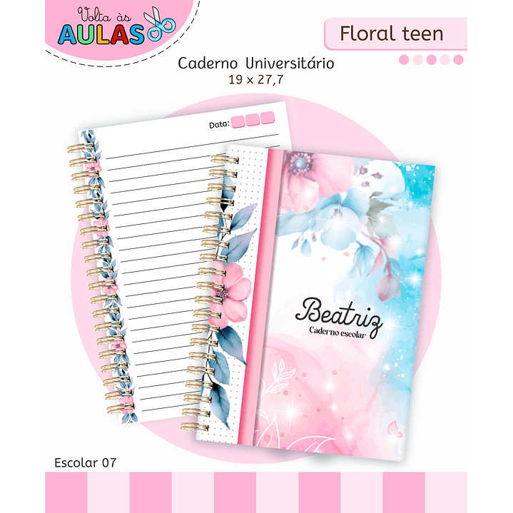 Kit Digital Encadernação Floral Menina - Volta às Aulas 7