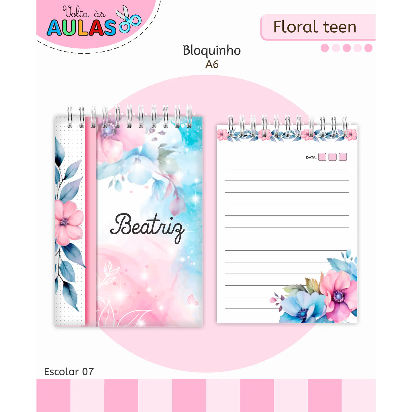 Kit Digital Encadernação Floral Menina - Volta às Aulas 8