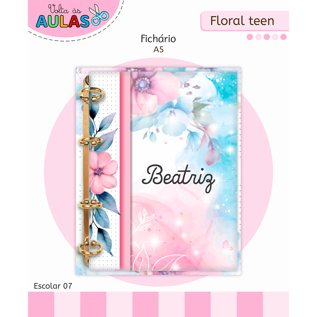 Kit Digital Encadernação Floral Menina - Volta às Aulas 11