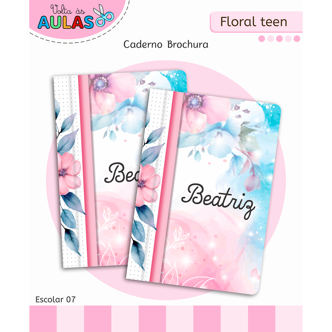 Kit Digital Encadernação Floral Menina - Volta às Aulas 12
