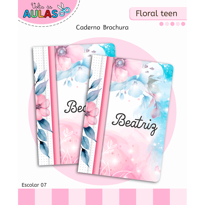 Kit Digital Encadernação Floral Menina - Volta às Aulas 12
