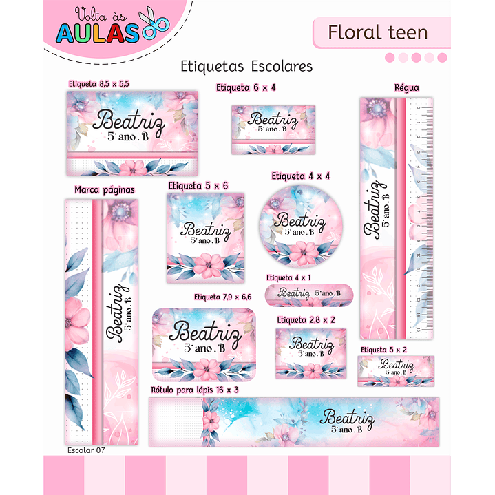 Kit Digital Encadernação Floral Menina - Volta às Aulas 13