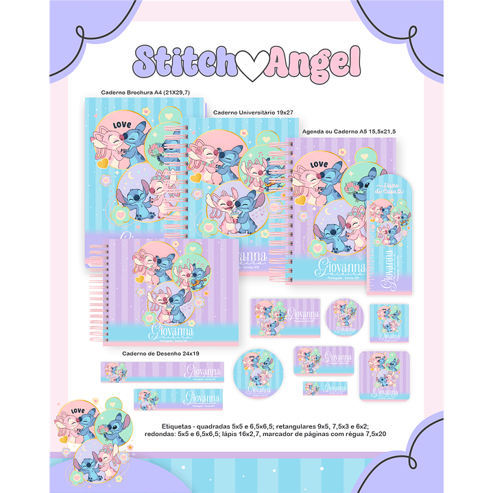 Kit Digital Encadernação Stitch e Angel - Volta às Aulas Completo 1