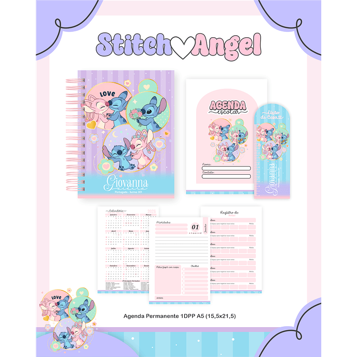 Kit Digital Encadernação Stitch e Angel - Volta às Aulas Completo 2