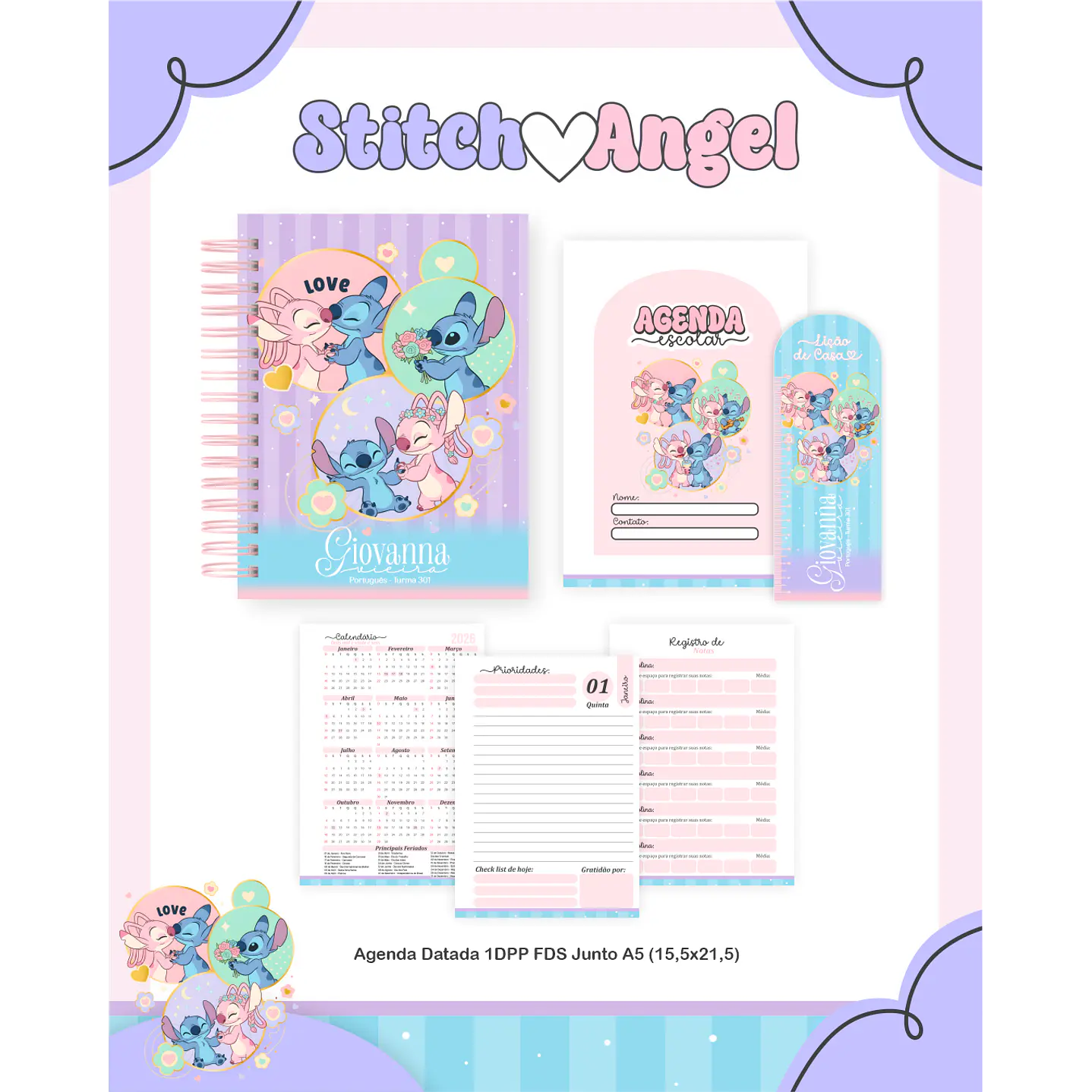 Kit Digital Encadernação Stitch e Angel - Volta às Aulas Completo 3