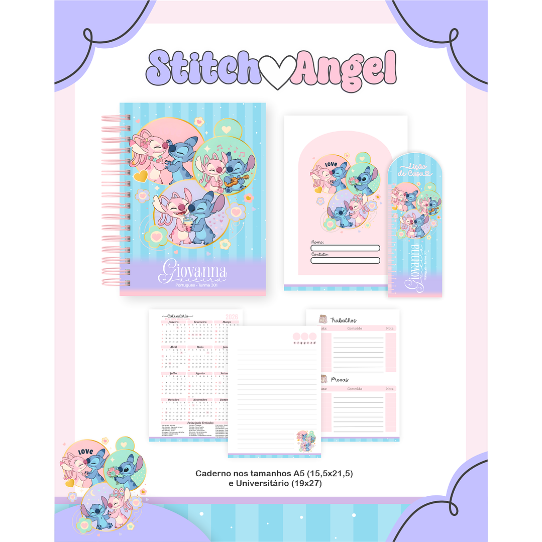 Kit Digital Encadernação Stitch e Angel - Volta às Aulas Completo 4