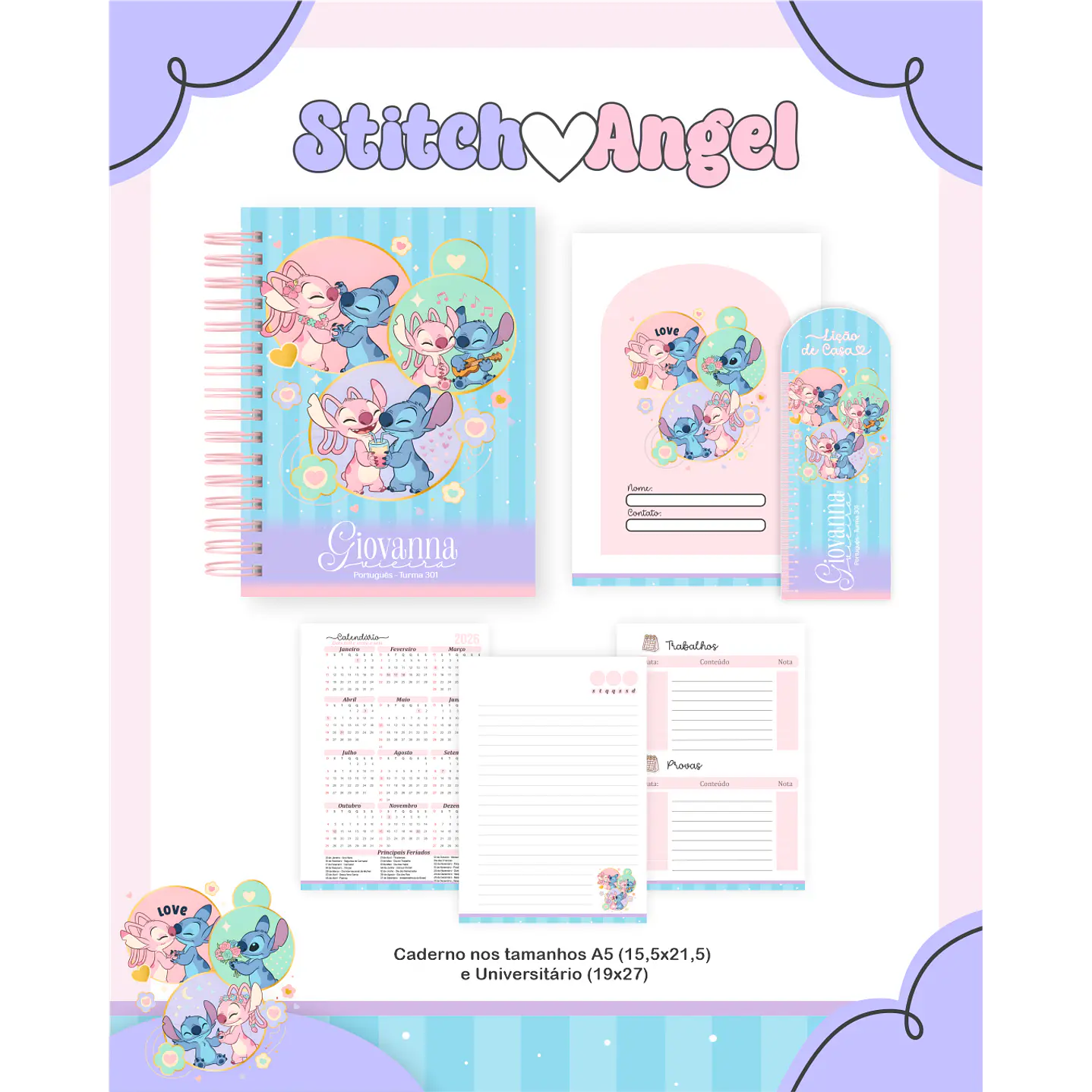 Kit Digital Encadernação Stitch e Angel - Volta às Aulas Completo 4