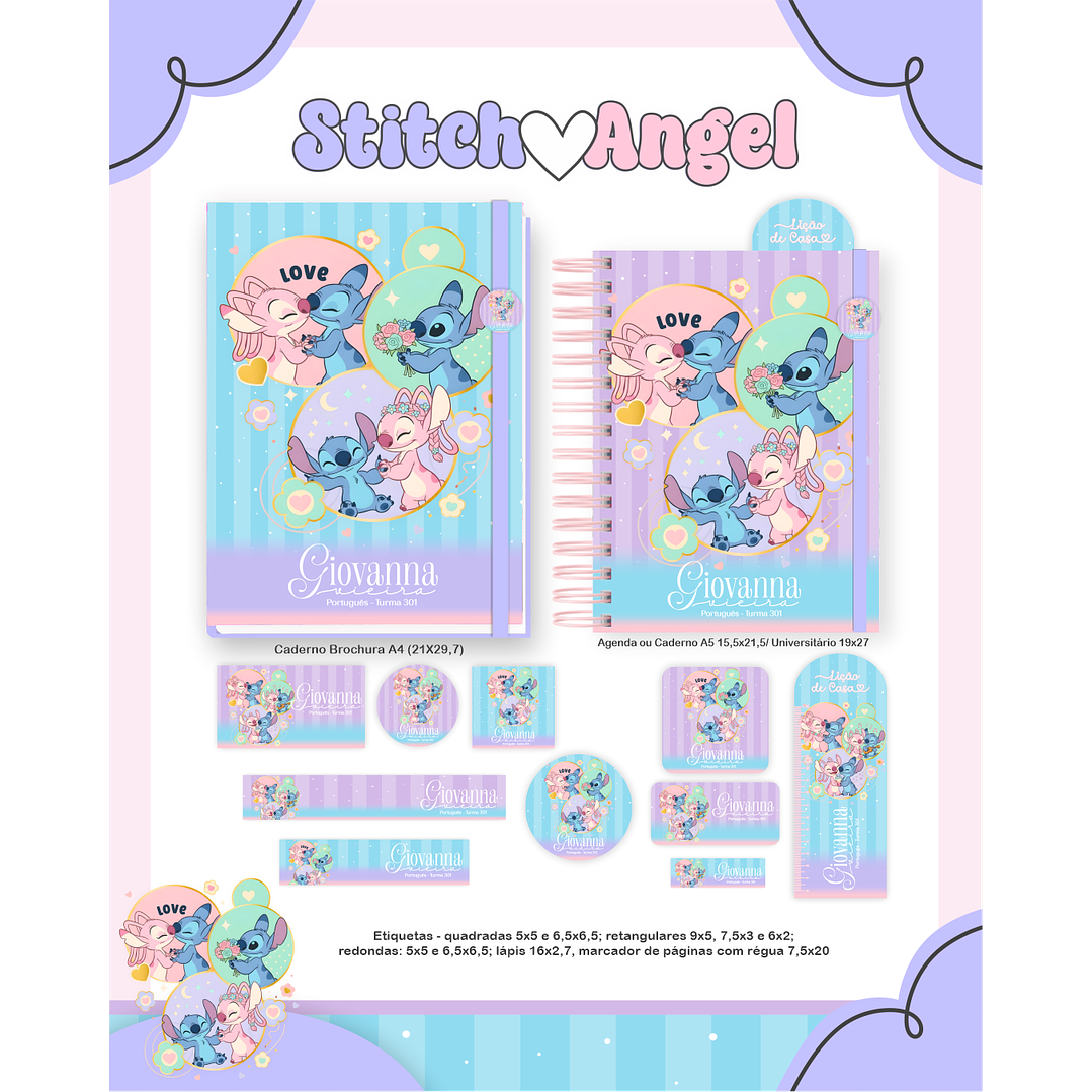 Kit Digital Encadernação Stitch e Angel - Volta às Aulas Completo 5