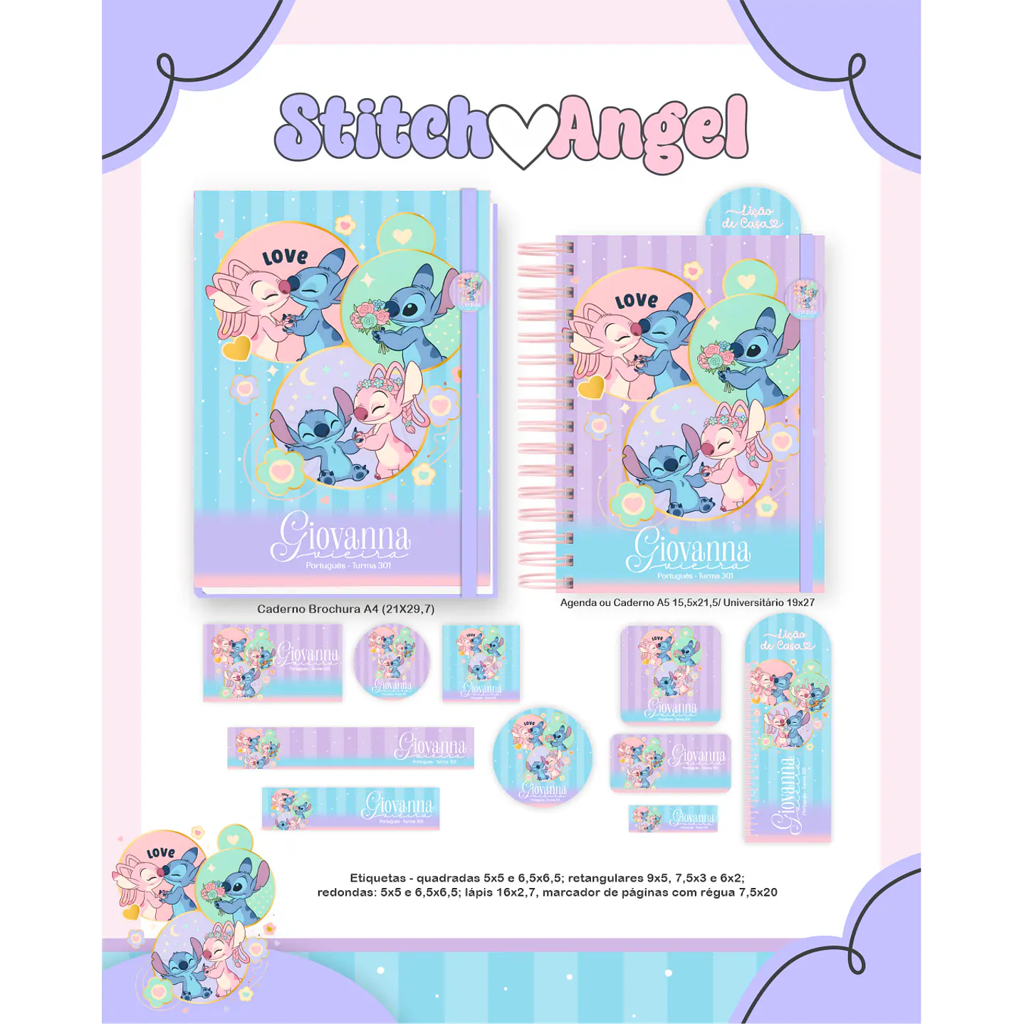 Kit Digital Encadernação Stitch e Angel - Volta às Aulas Completo 5