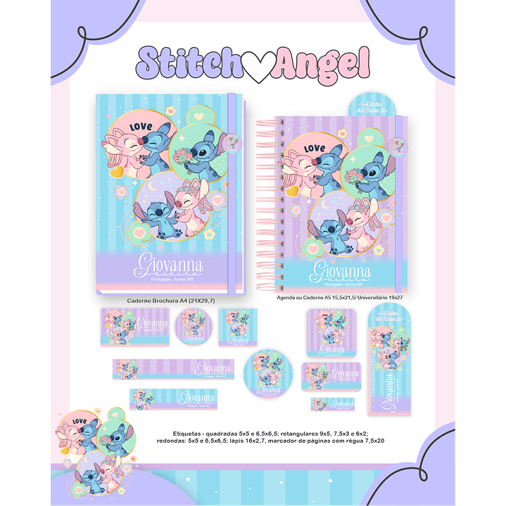 Kit Digital Encadernação Stitch e Angel - Volta às Aulas Completo 5