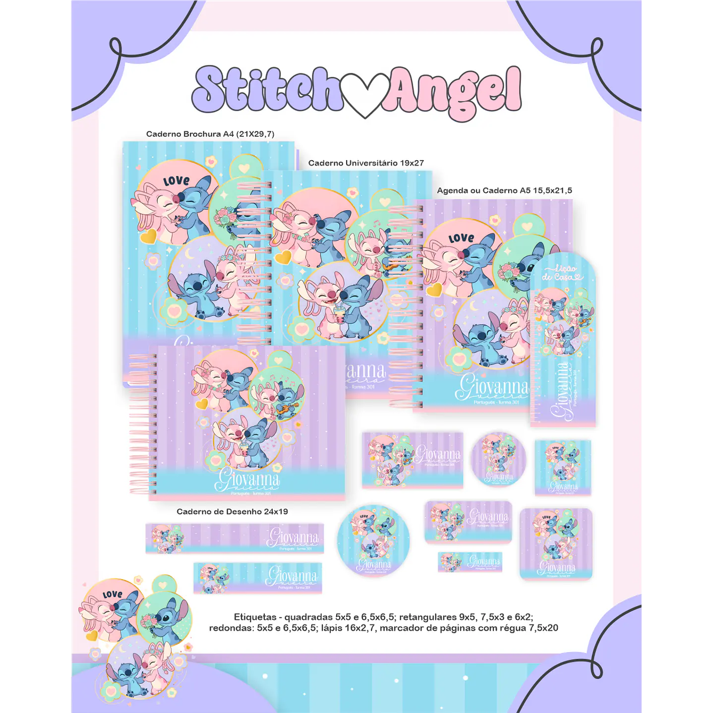 Kit Digital Encadernação Stitch e Angel - Volta às Aulas Completo 6