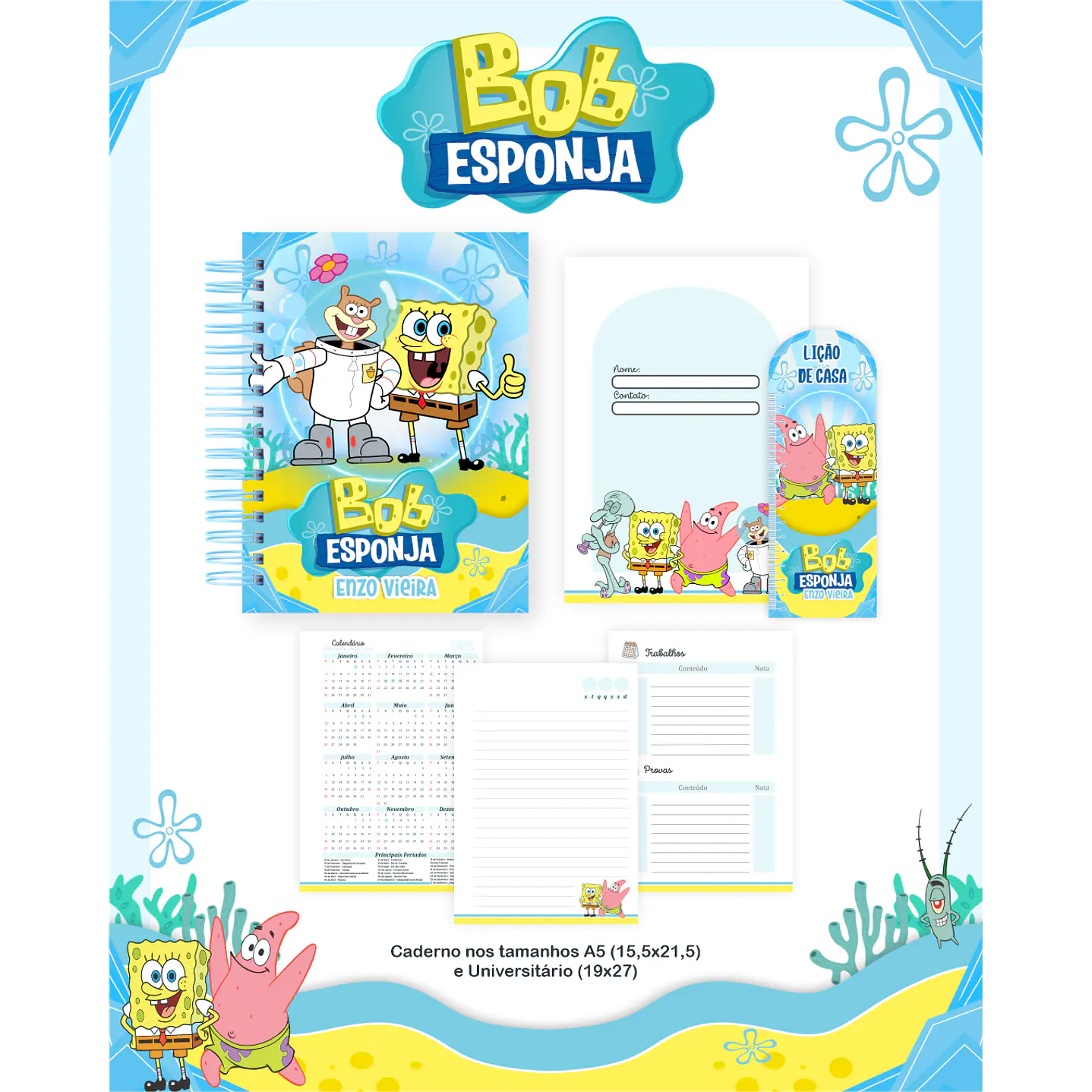 Kit Digital Encadernação Bob Esponja - Volta às Aulas Completo 2