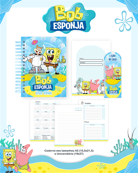 Kit Digital Encadernação Bob Esponja - Volta às Aulas Completo