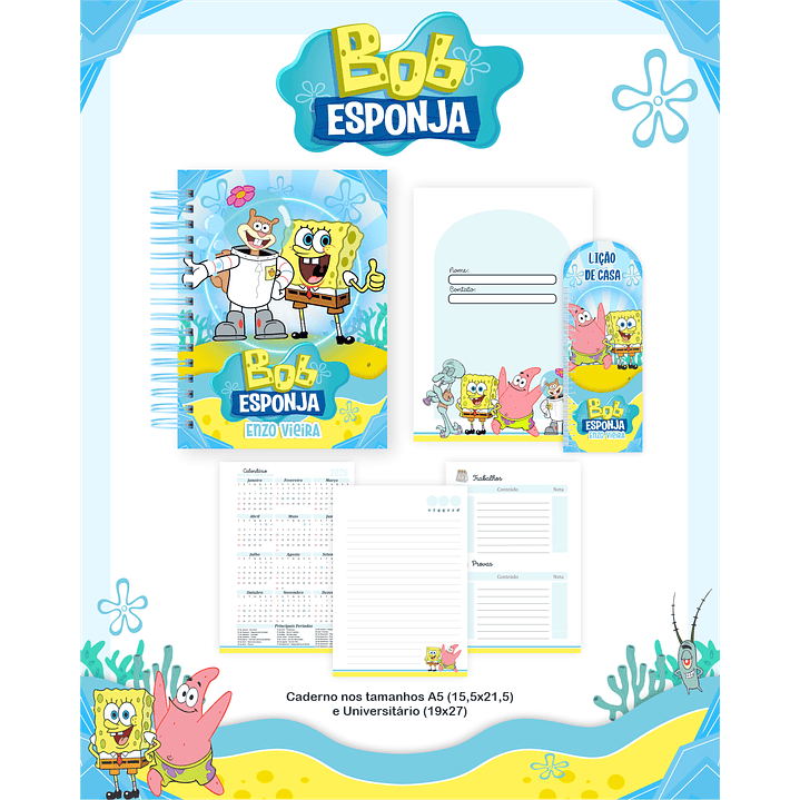 Kit Digital Encadernação Bob Esponja - Volta às Aulas Completo 2