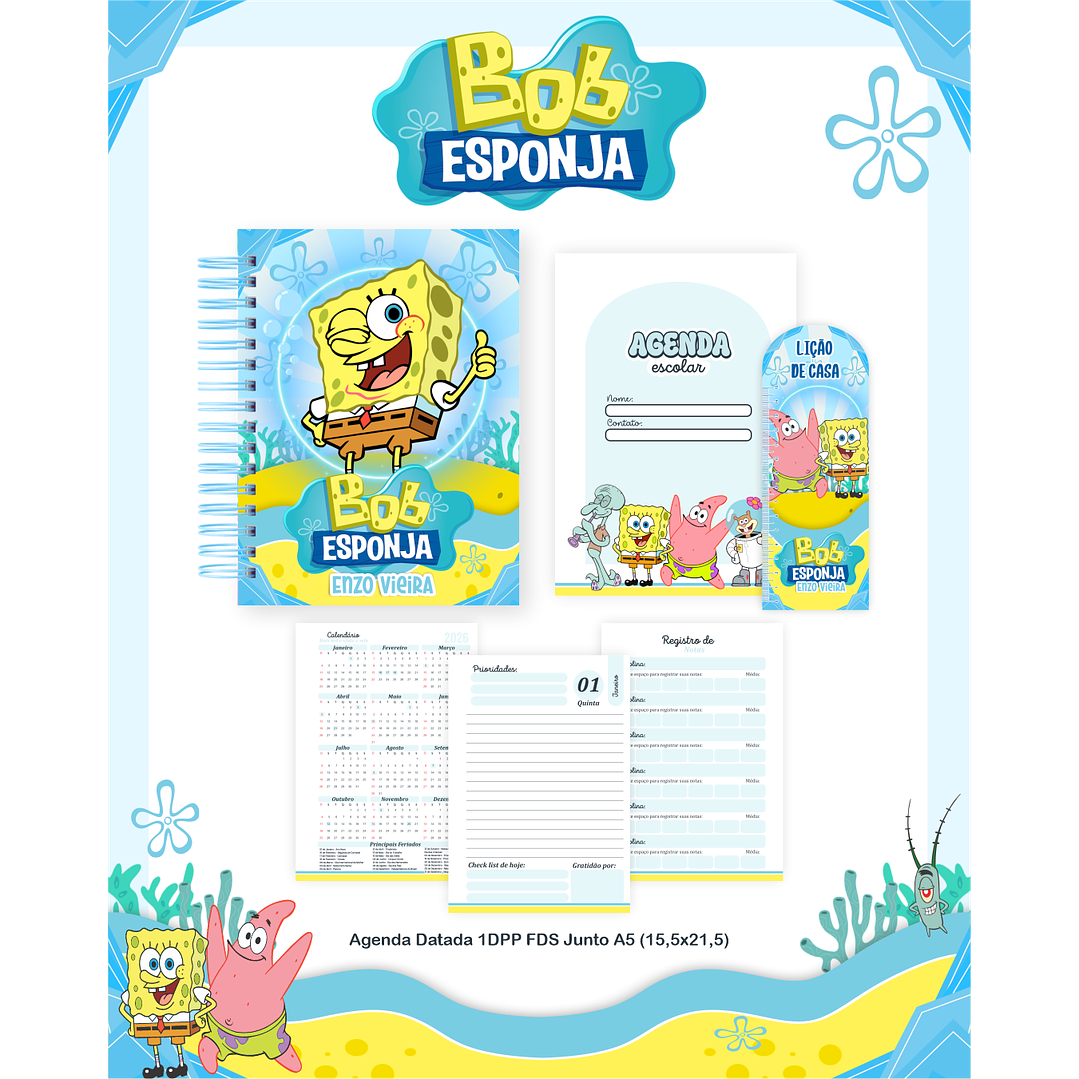 Kit Digital Encadernação Bob Esponja - Volta às Aulas Completo 3