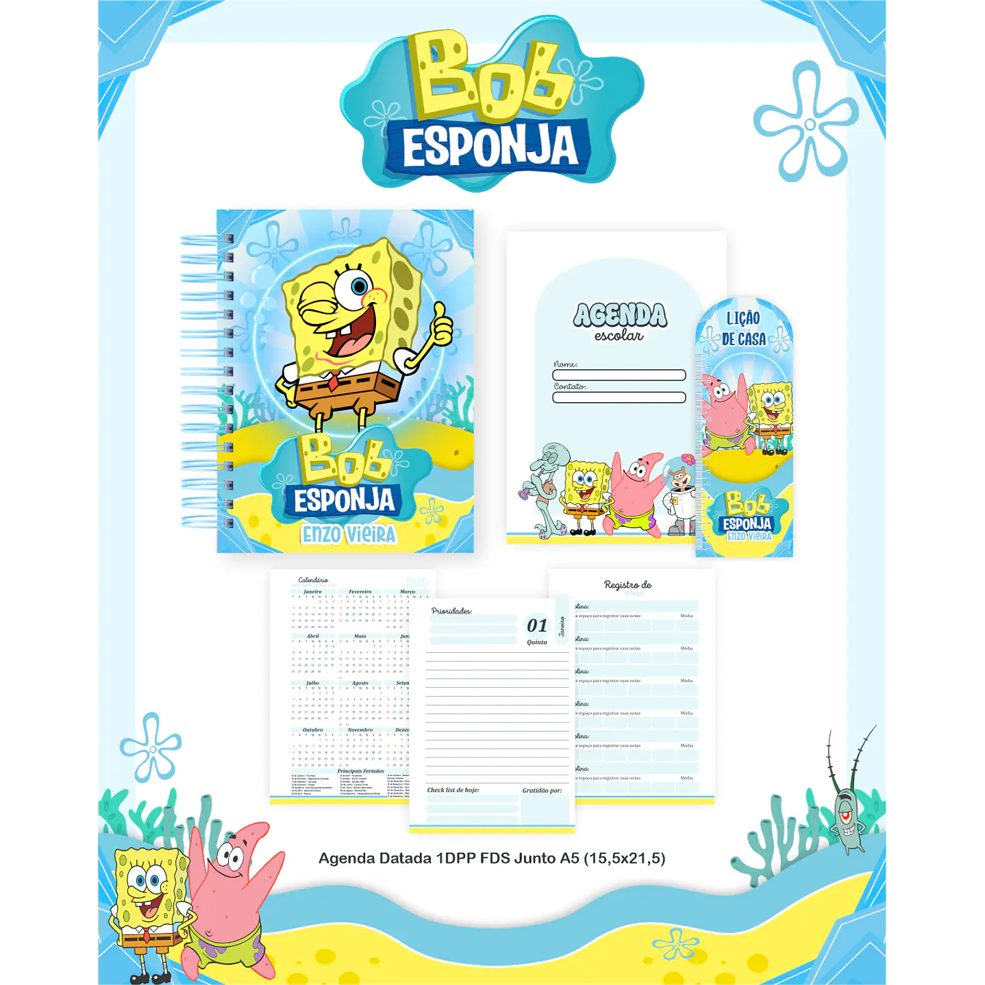 Kit Digital Encadernação Bob Esponja - Volta às Aulas Completo 3
