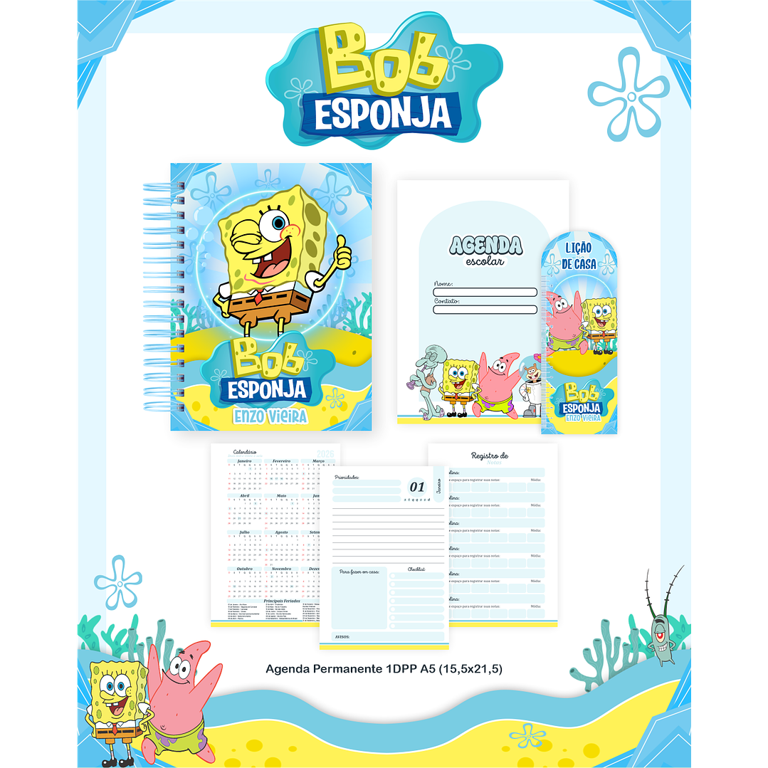 Kit Digital Encadernação Bob Esponja - Volta às Aulas Completo 4