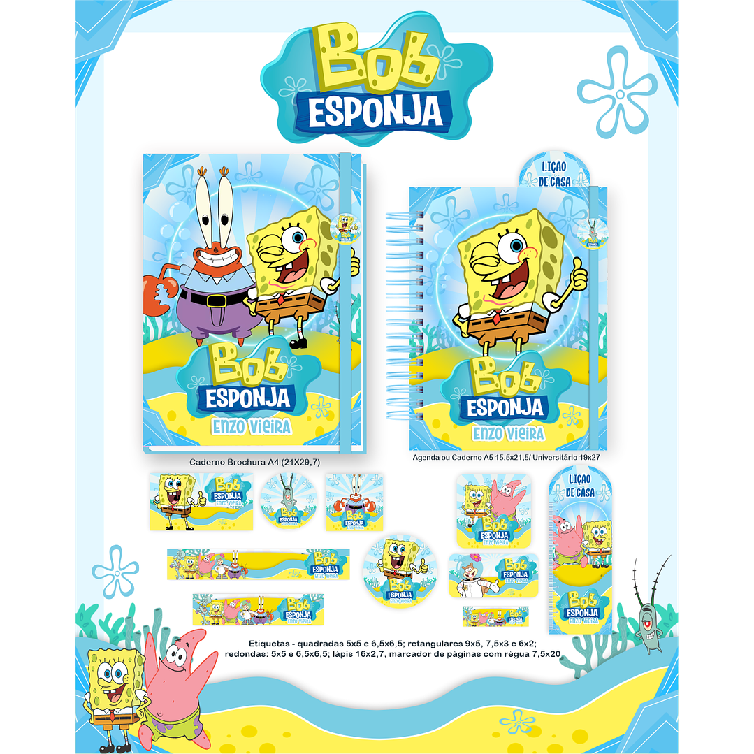 Kit Digital Encadernação Bob Esponja - Volta às Aulas Completo 5