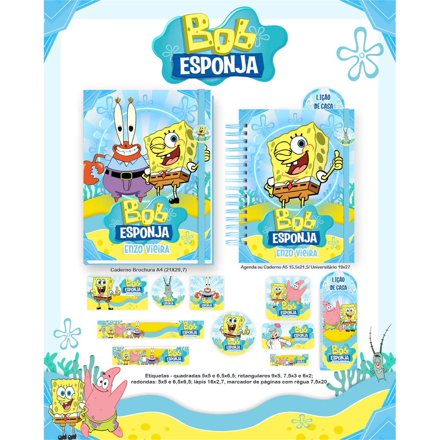 Kit Digital Encadernação Bob Esponja - Volta às Aulas Completo 5