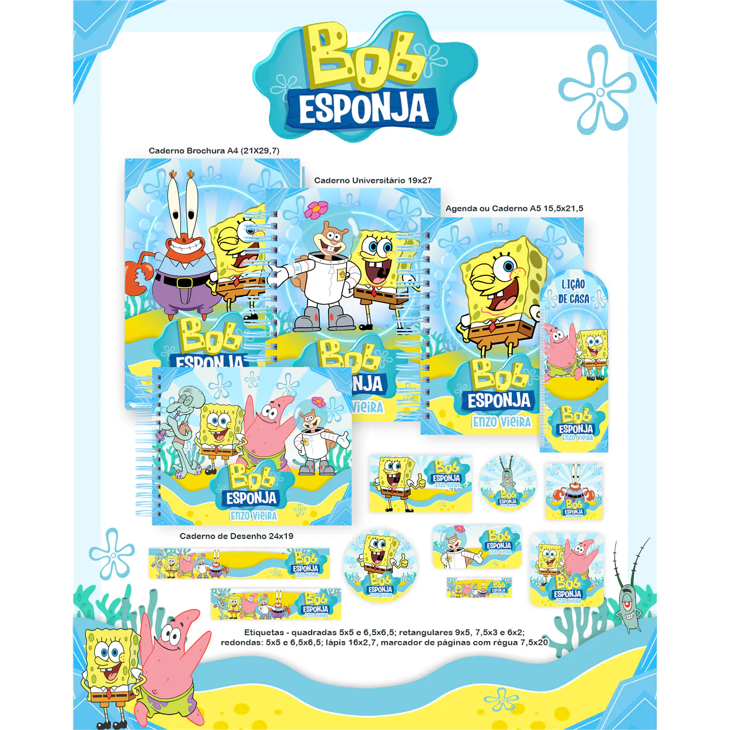 Kit Digital Encadernação Bob Esponja - Volta às Aulas Completo 1