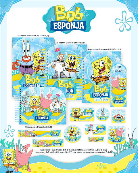 Kit Digital Encadernação Bob Esponja - Volta às Aulas Completo