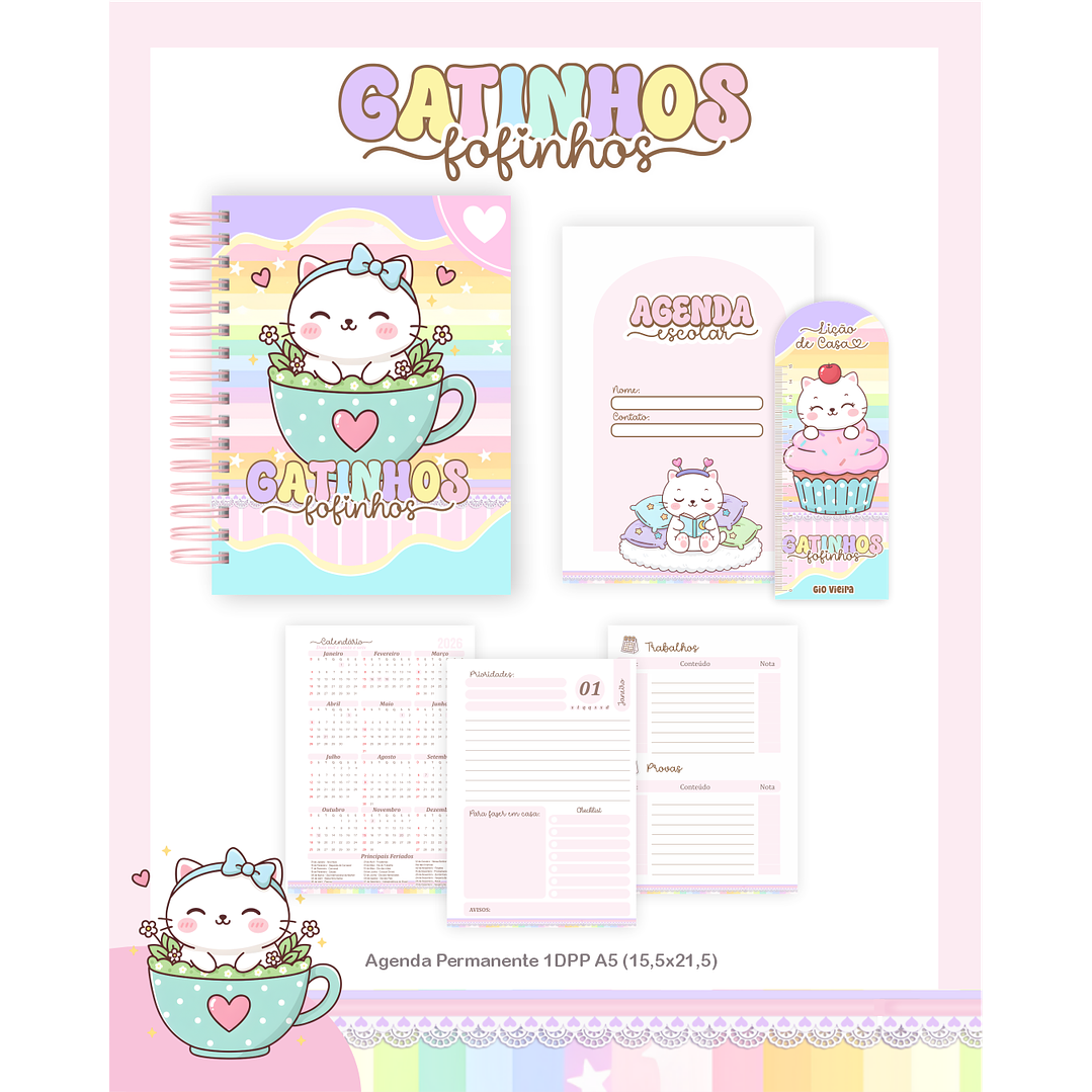 Kit Digital Encadernação Gatinhos - Volta às Aulas Completo 3