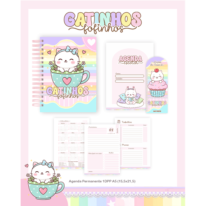 Kit Digital Encadernação Gatinhos - Volta às Aulas Completo 3