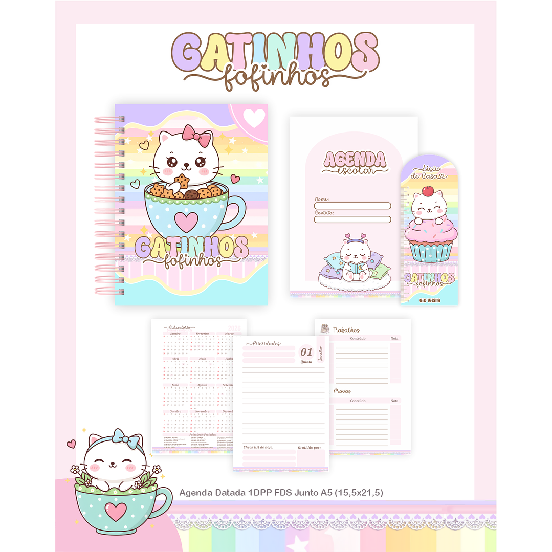 Kit Digital Encadernação Gatinhos - Volta às Aulas Completo 4