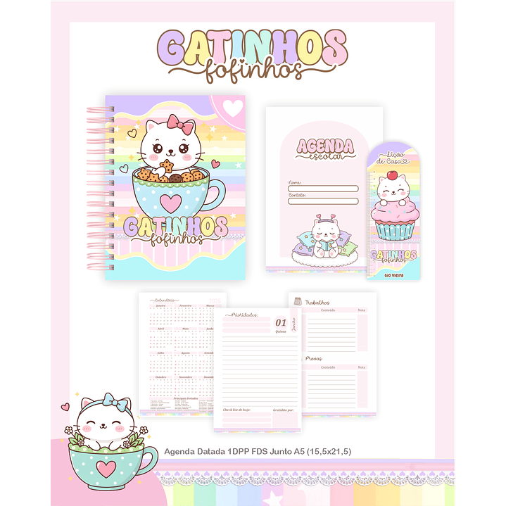 Kit Digital Encadernação Gatinhos - Volta às Aulas Completo 4