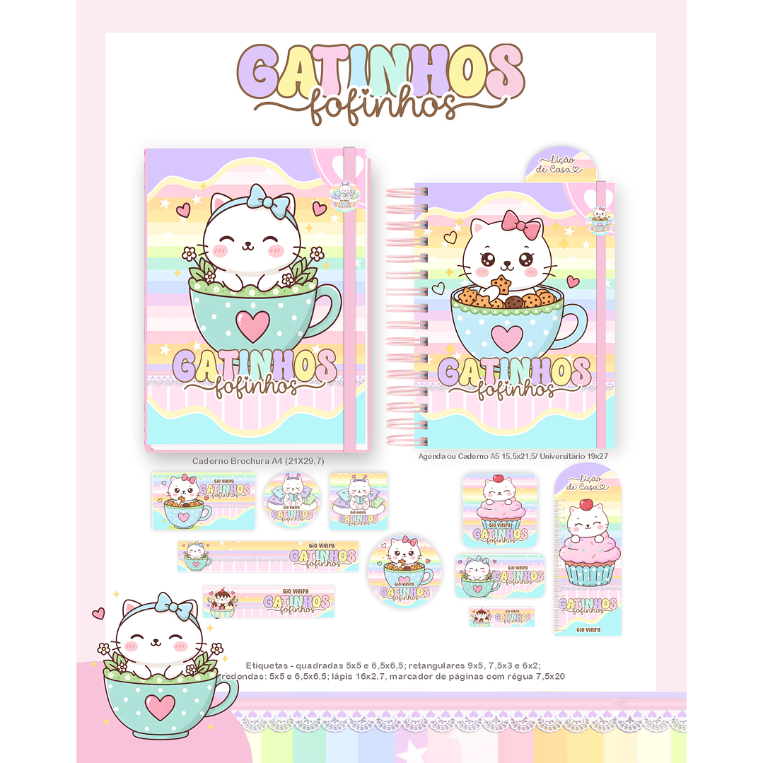 Kit Digital Encadernação Gatinhos - Volta às Aulas Completo 5