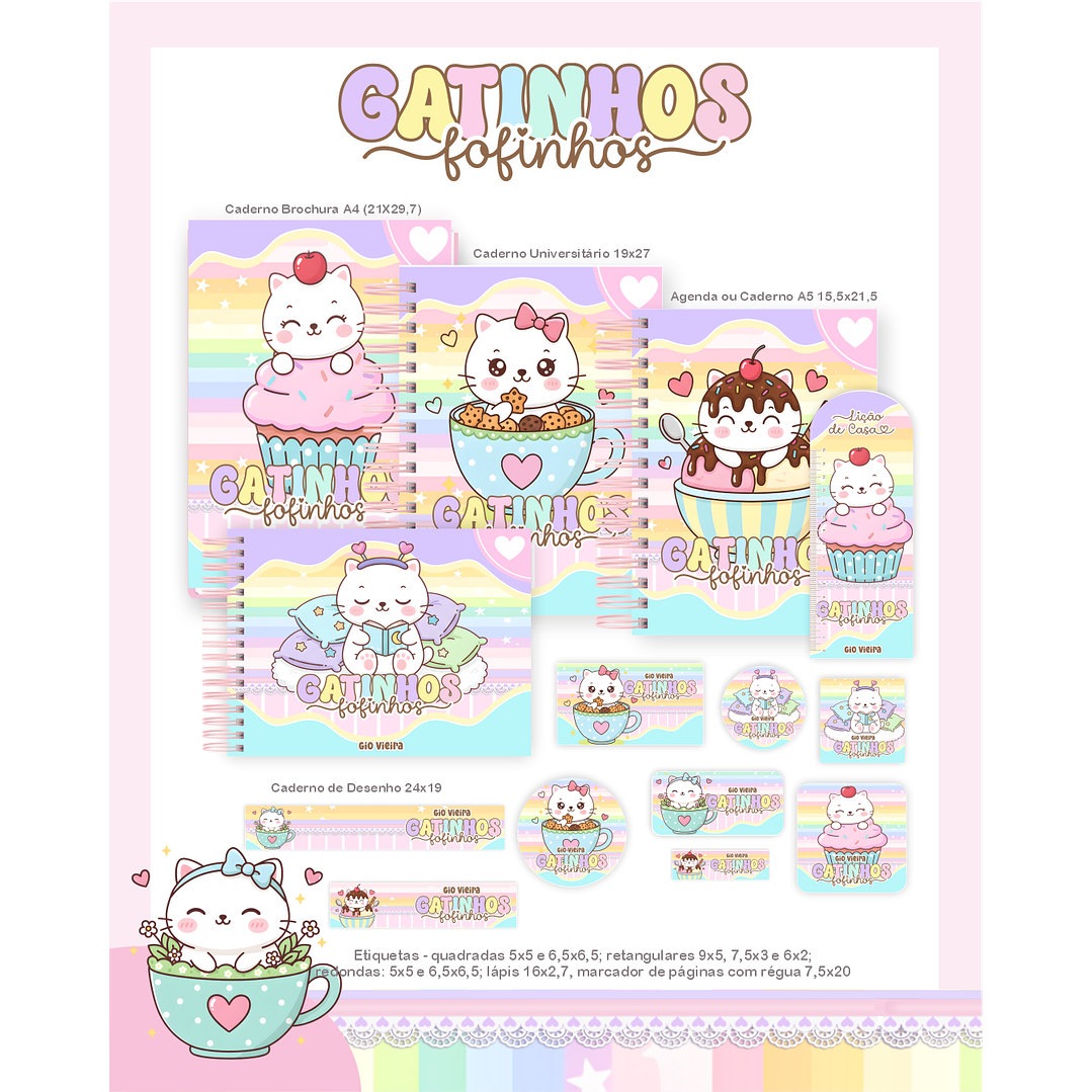 Kit Digital Encadernação Gatinhos - Volta às Aulas Completo 1
