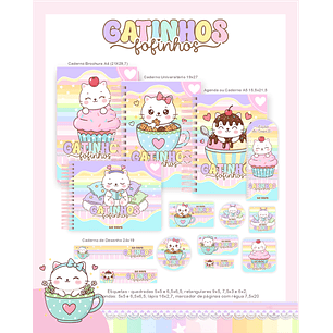 Kit Digital Encadernação Gatinhos - Volta às Aulas Completo