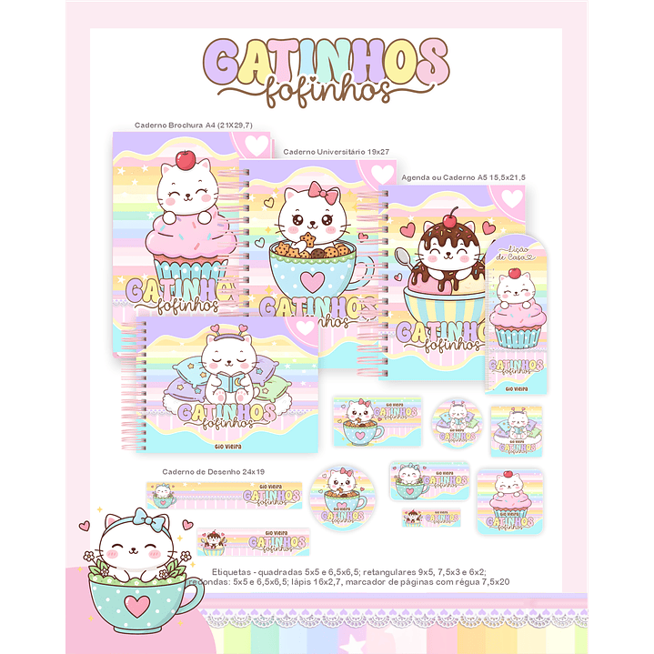 Kit Digital Encadernação Gatinhos - Volta às Aulas Completo 1