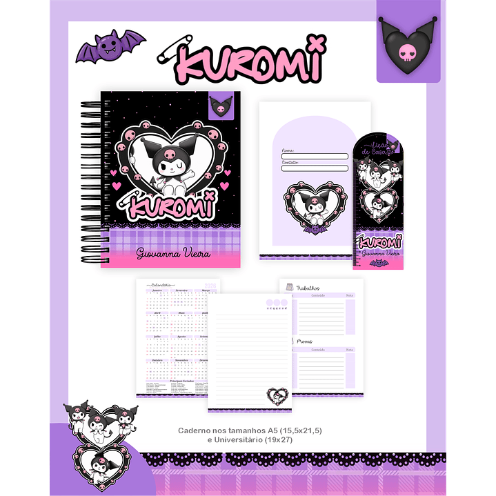 Kit Digital Encadernação Kuromi - Volta às Aulas Completo 2