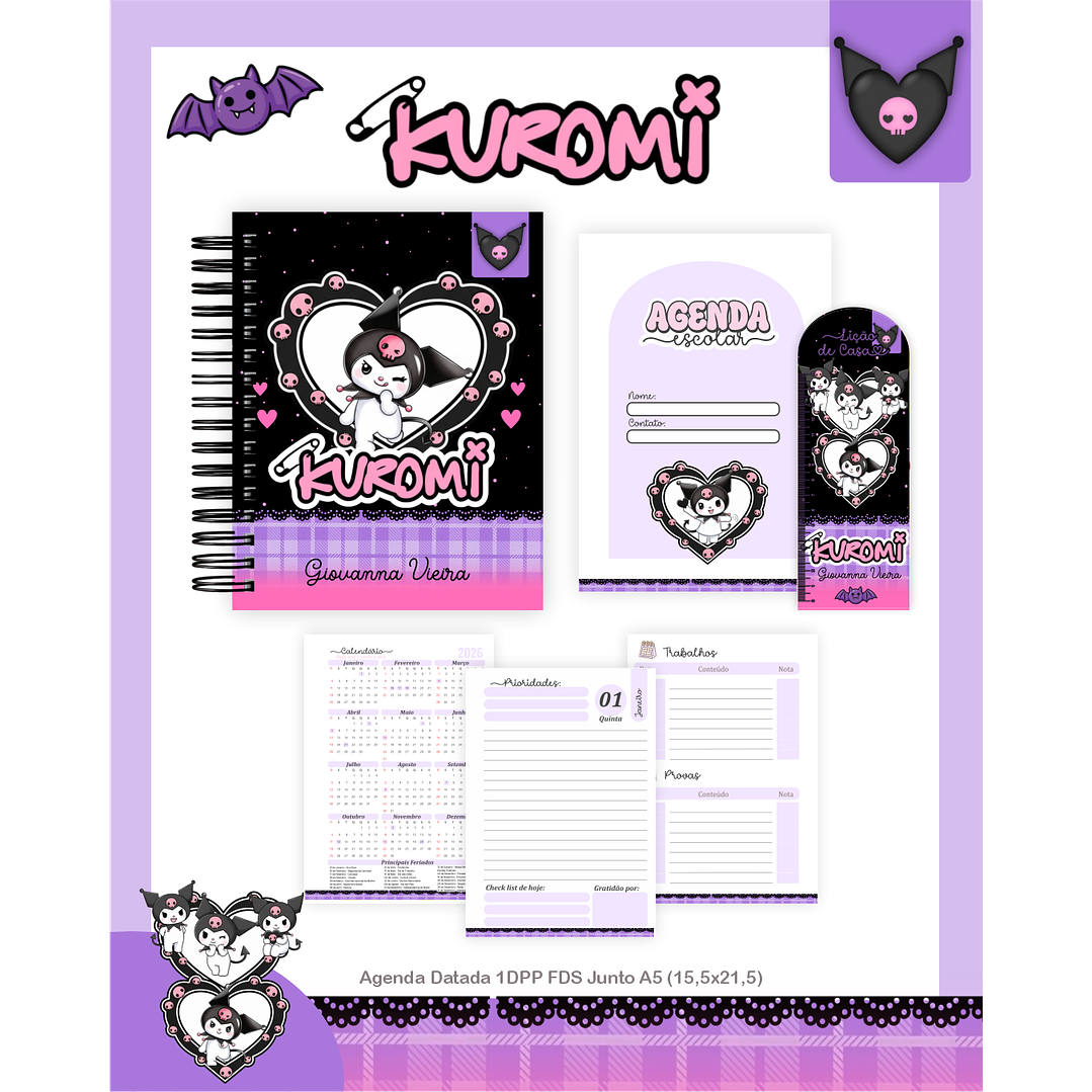 Kit Digital Encadernação Kuromi - Volta às Aulas Completo 3